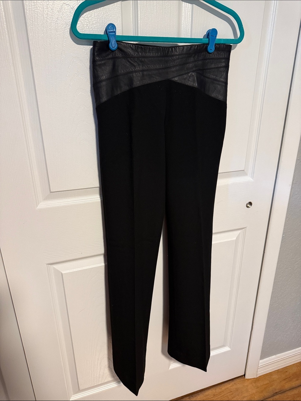 BCBGMaxAzria Black Ponte Trousers with Faux Leather Waistband size 4